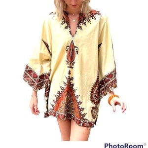 Vintage dashiki shirt dress 70s BoHo hippie medium 2 4 6 festival